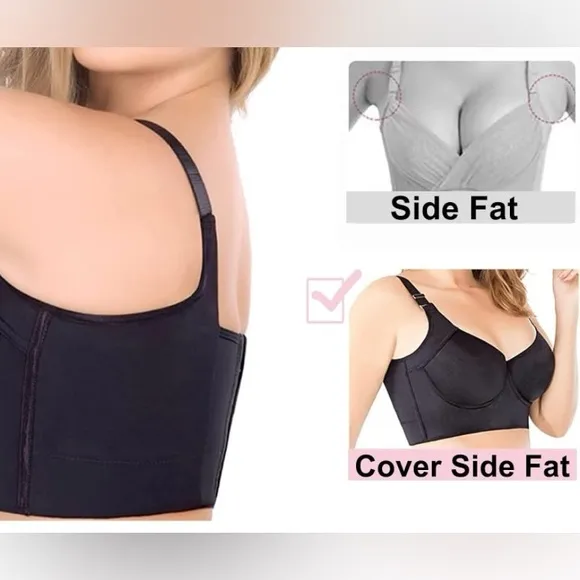 Deep Cup Fashion 40B Black Push Up Hidden Underwire Support Lift Seamless Bra