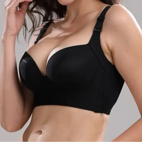Deep Cup Fashion 46C Black Push Up Hidden Underwire Support Lift Seamless Bra