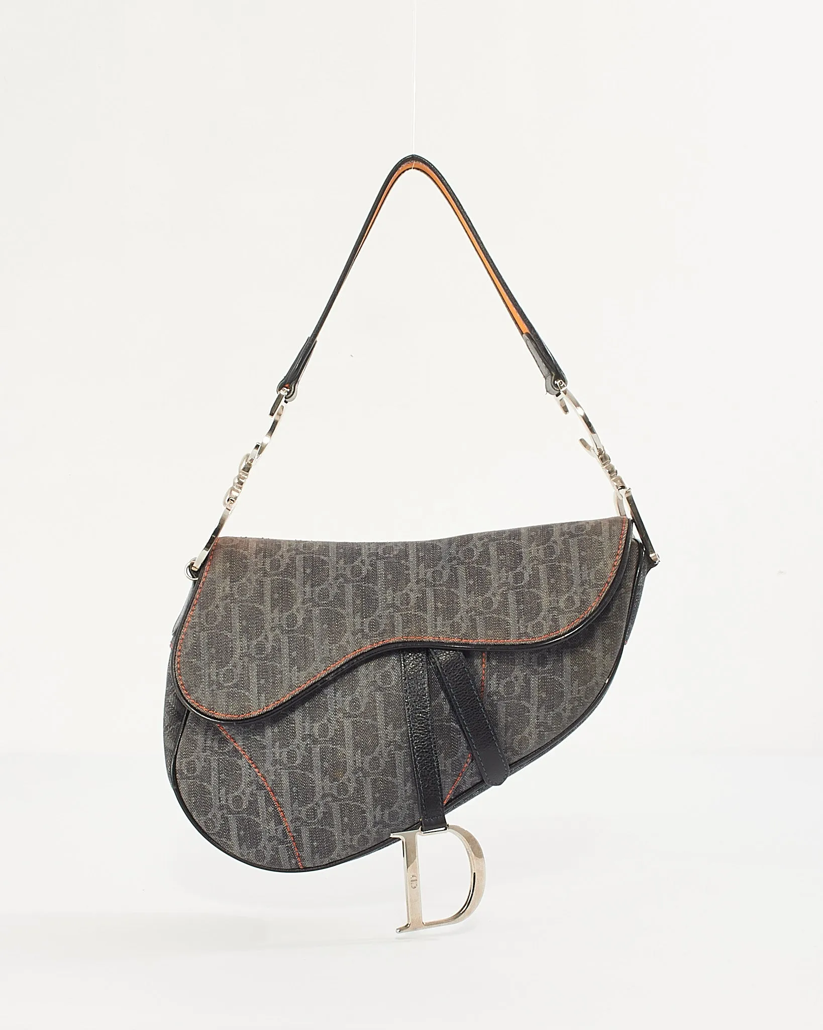 Dior Black/Orange Diorissimo Denim Flight Collection Saddle Bag