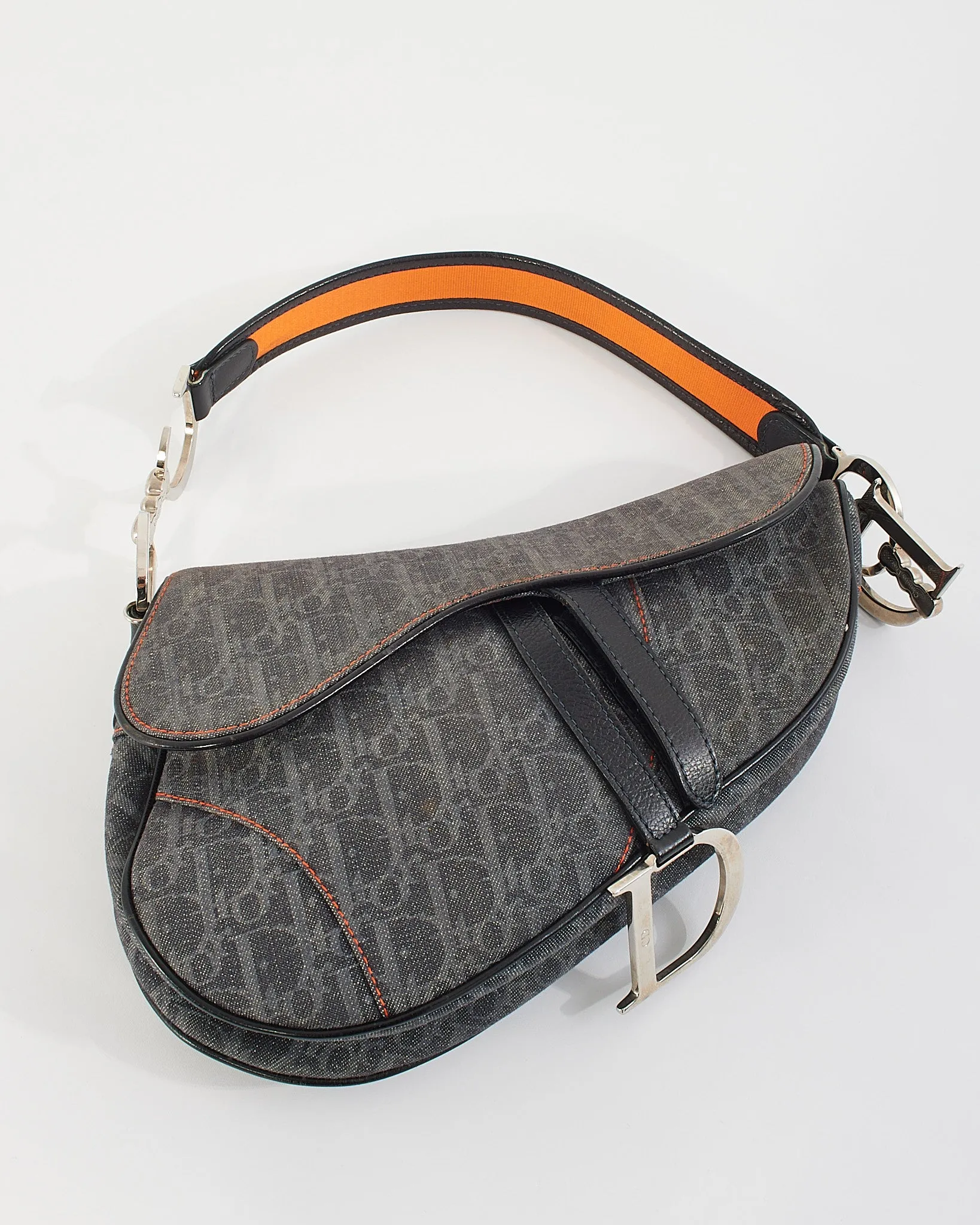 Dior Black/Orange Diorissimo Denim Flight Collection Saddle Bag