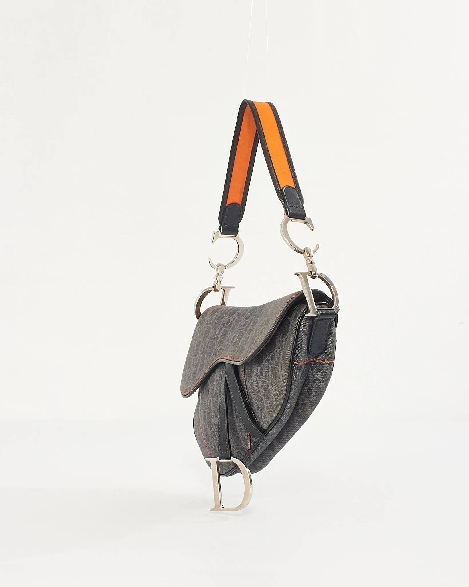 Dior Black/Orange Diorissimo Denim Flight Collection Saddle Bag