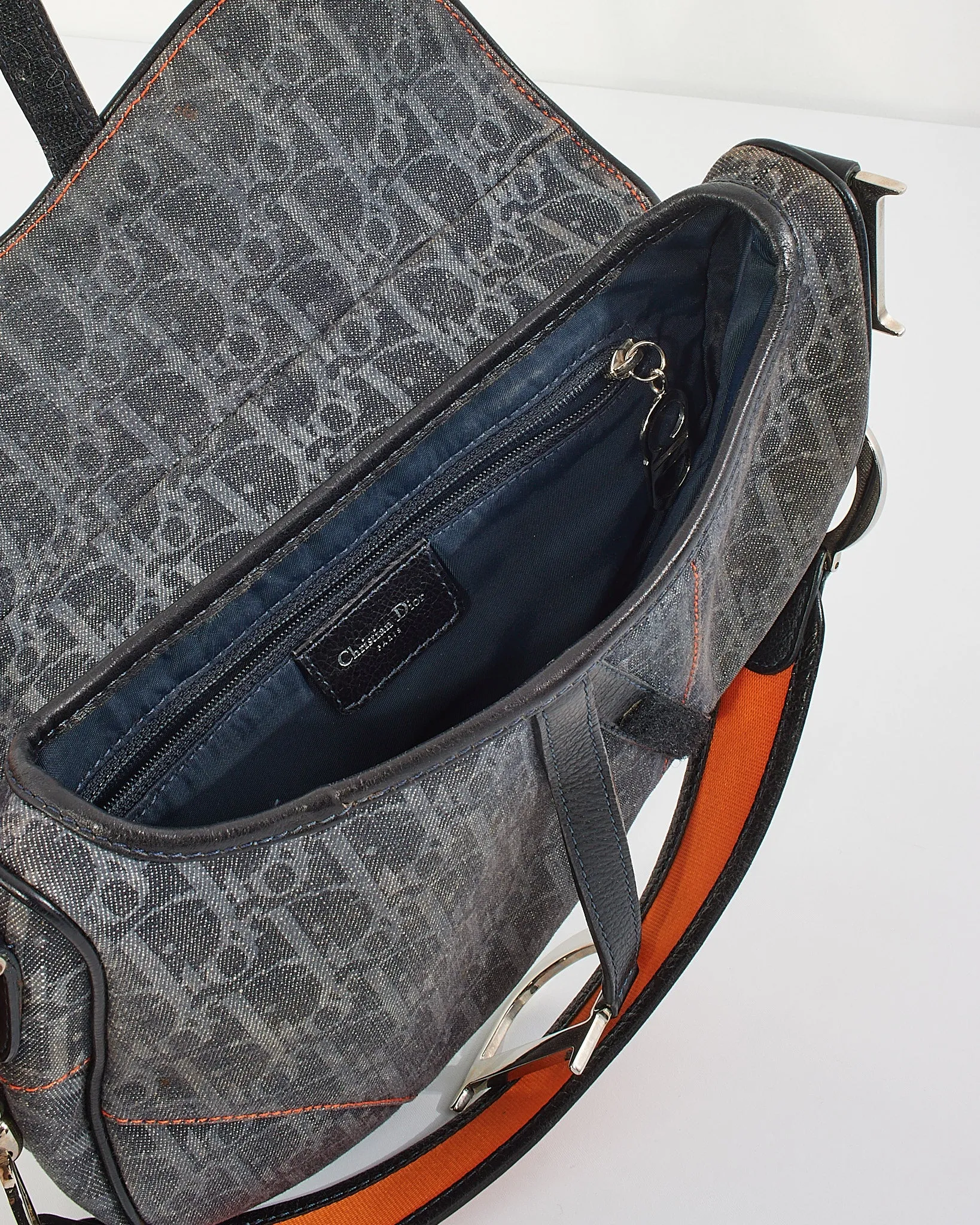 Dior Black/Orange Diorissimo Denim Flight Collection Saddle Bag