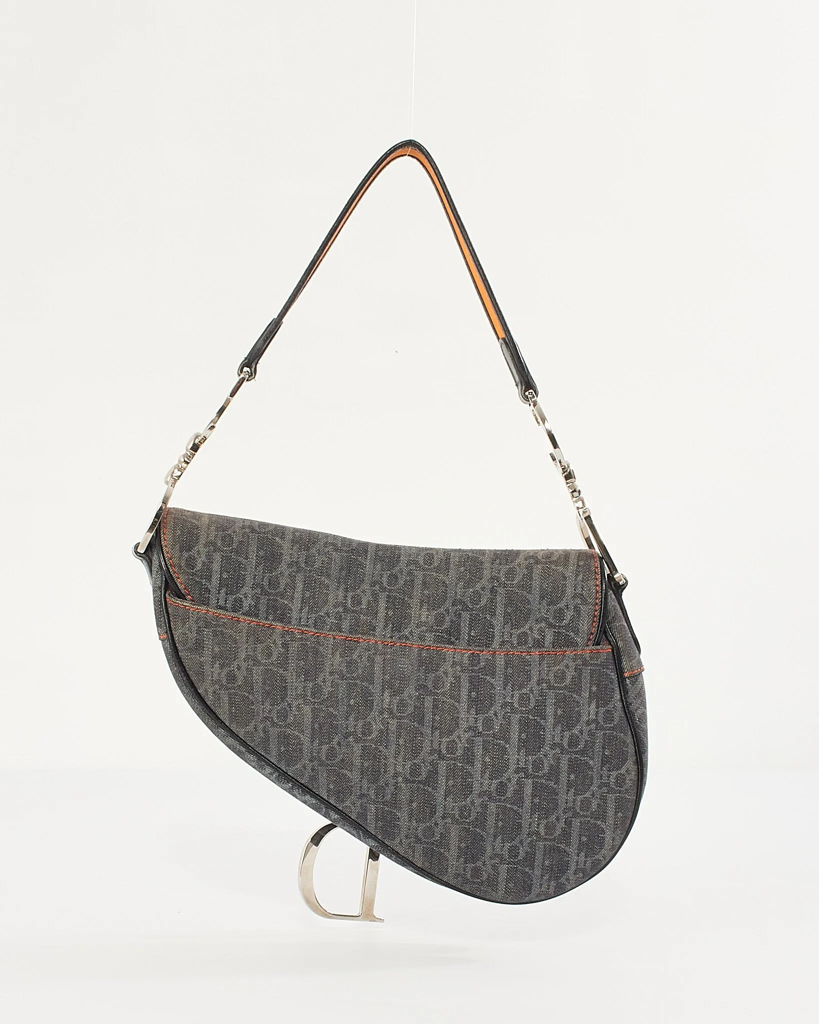 Dior Black/Orange Diorissimo Denim Flight Collection Saddle Bag