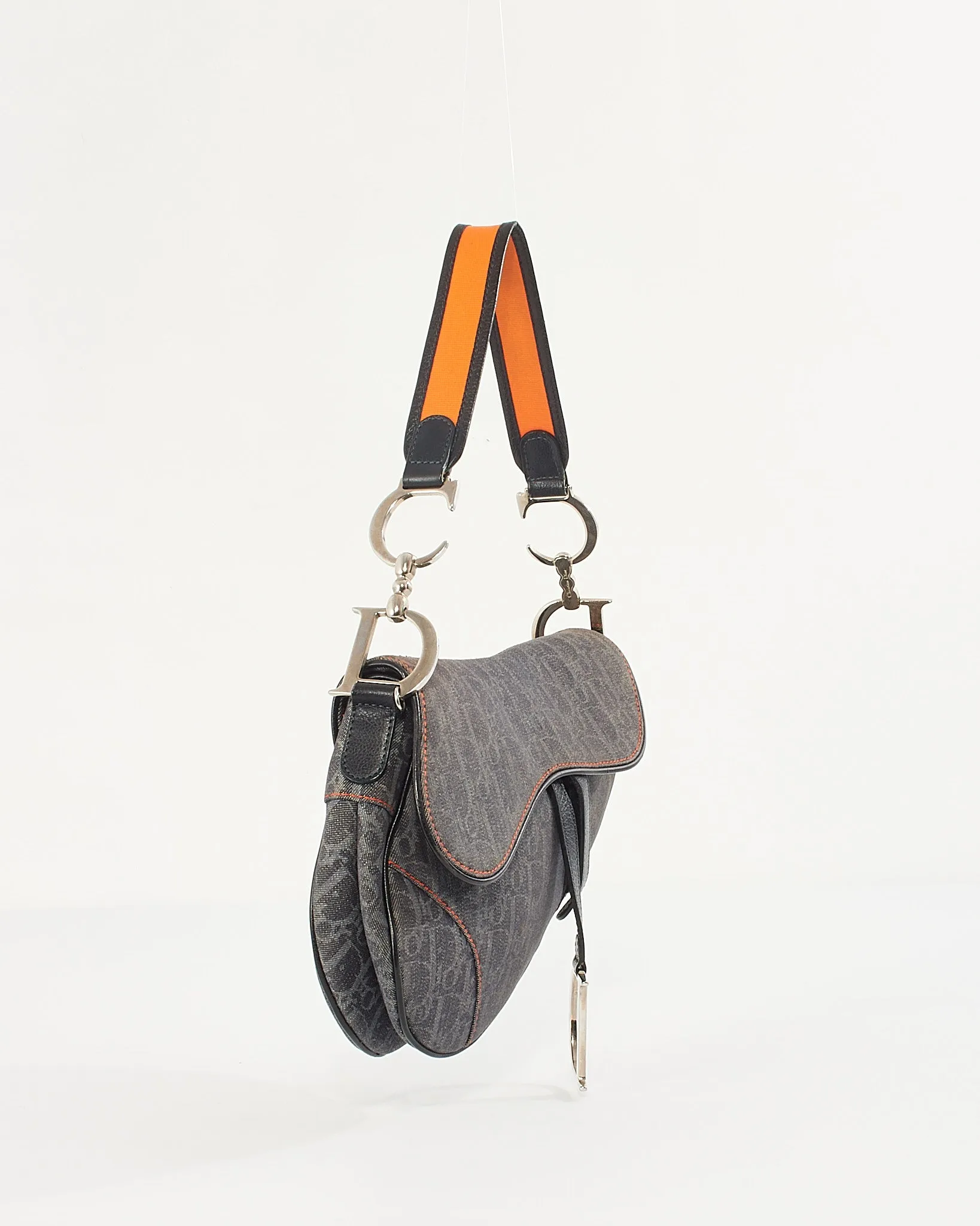 Dior Black/Orange Diorissimo Denim Flight Collection Saddle Bag