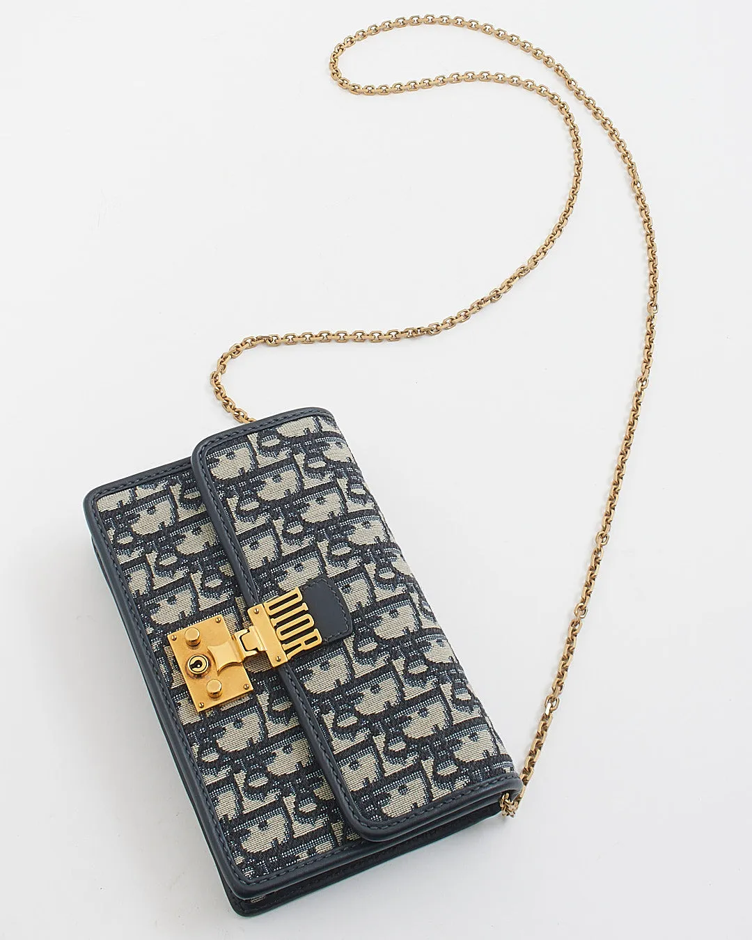 Dior Blue Oblique Canvas DiorAddict Wallet on Chain