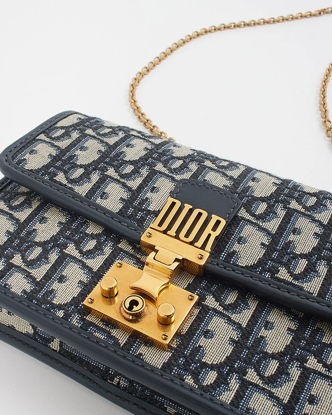Dior Blue Oblique Canvas DiorAddict Wallet on Chain