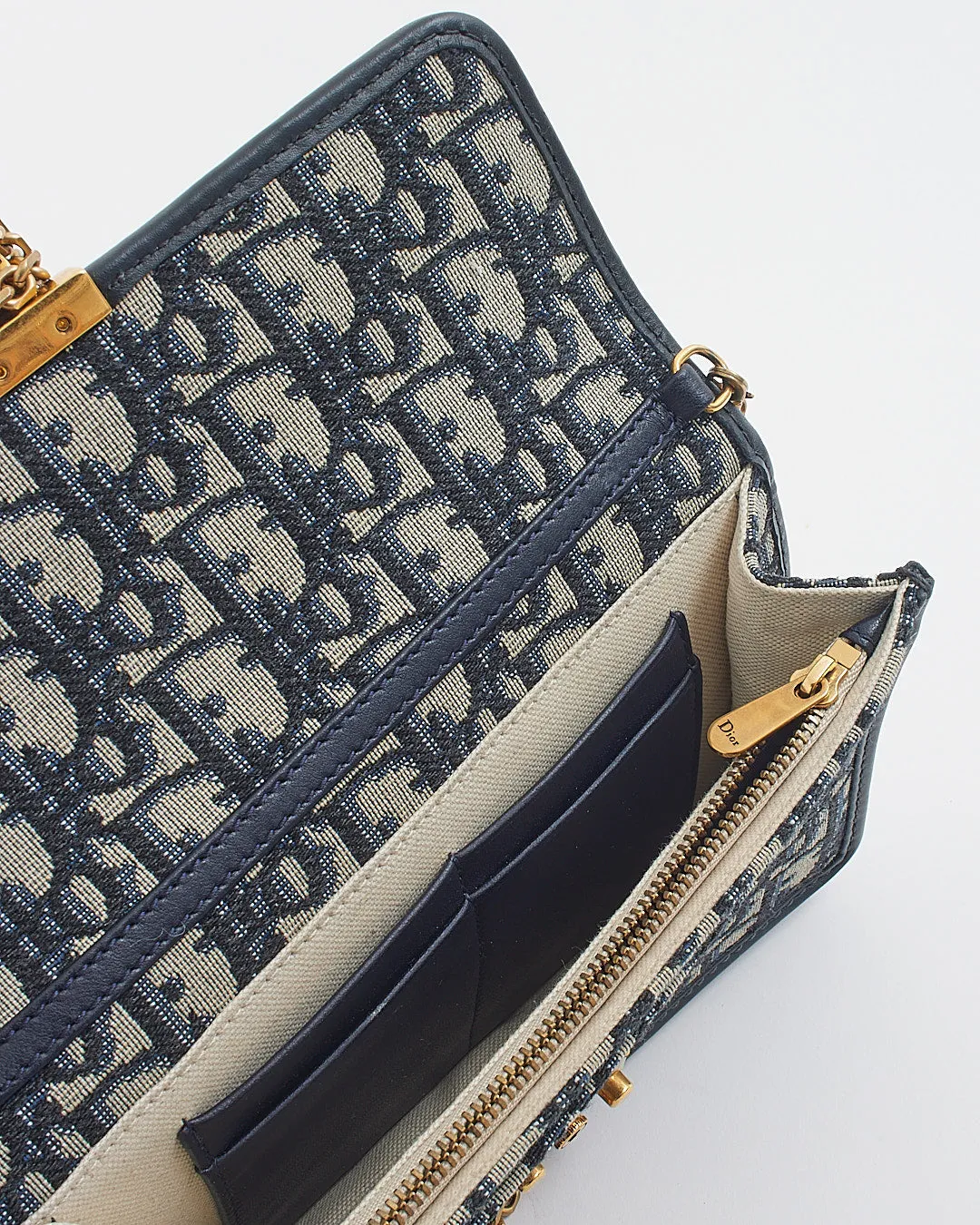 Dior Blue Oblique Canvas DiorAddict Wallet on Chain