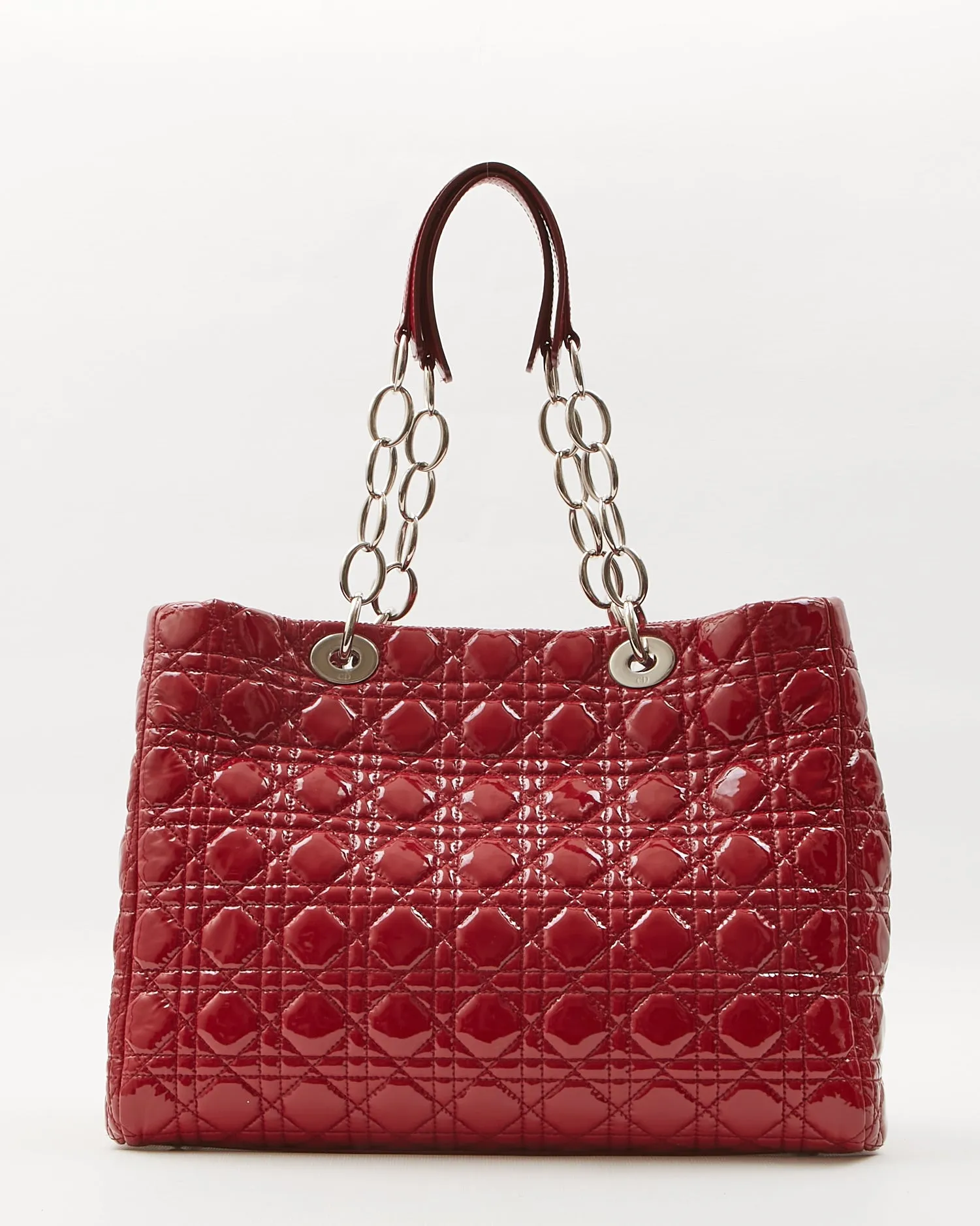 Dior Red Patent Leather Cannage Large Shopping Tote Bag