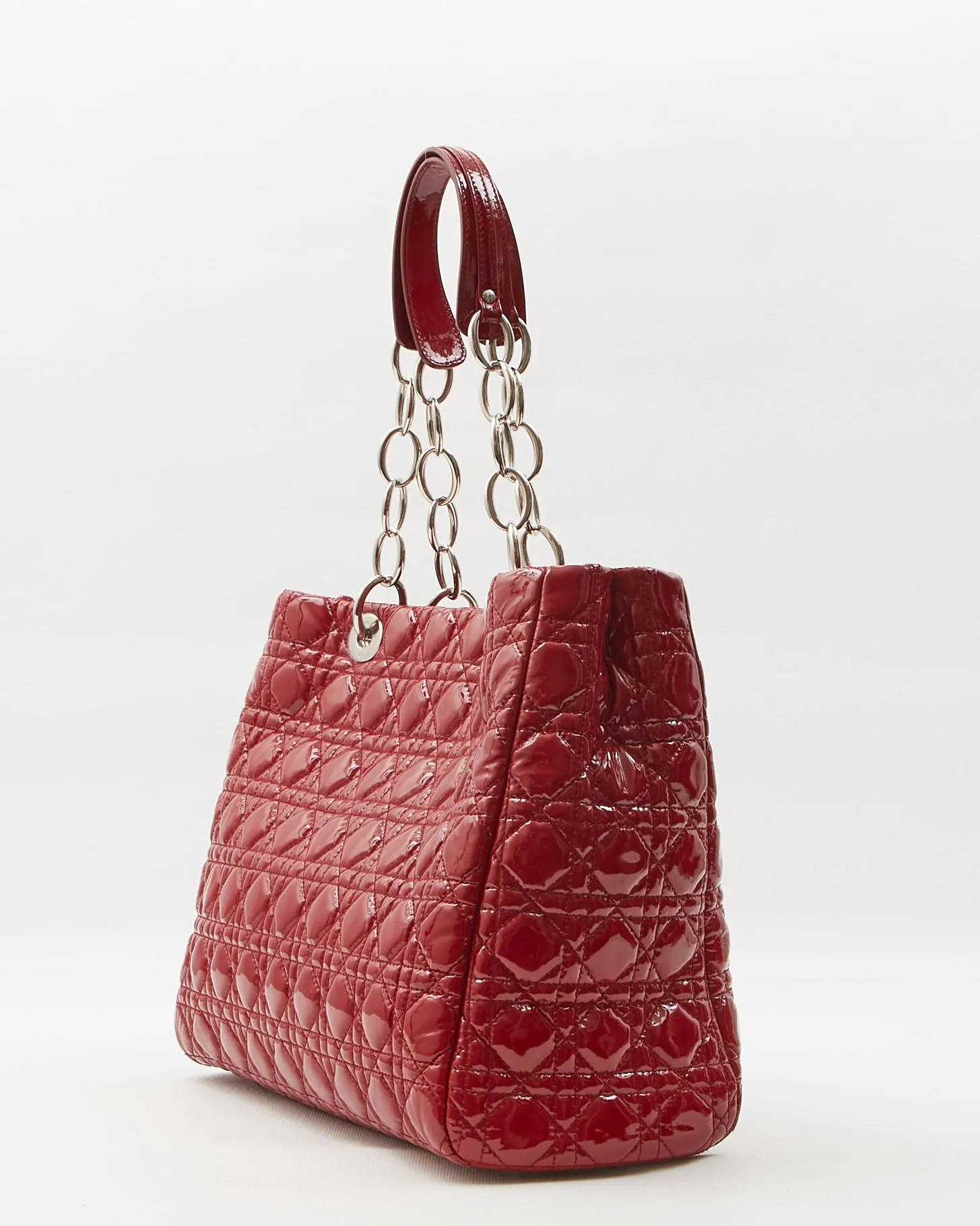 Dior Red Patent Leather Cannage Large Shopping Tote Bag