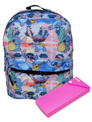 Disney Lilo & Stitch Backpack 16" All-Over Print w/ Sliding Pencil Case Set