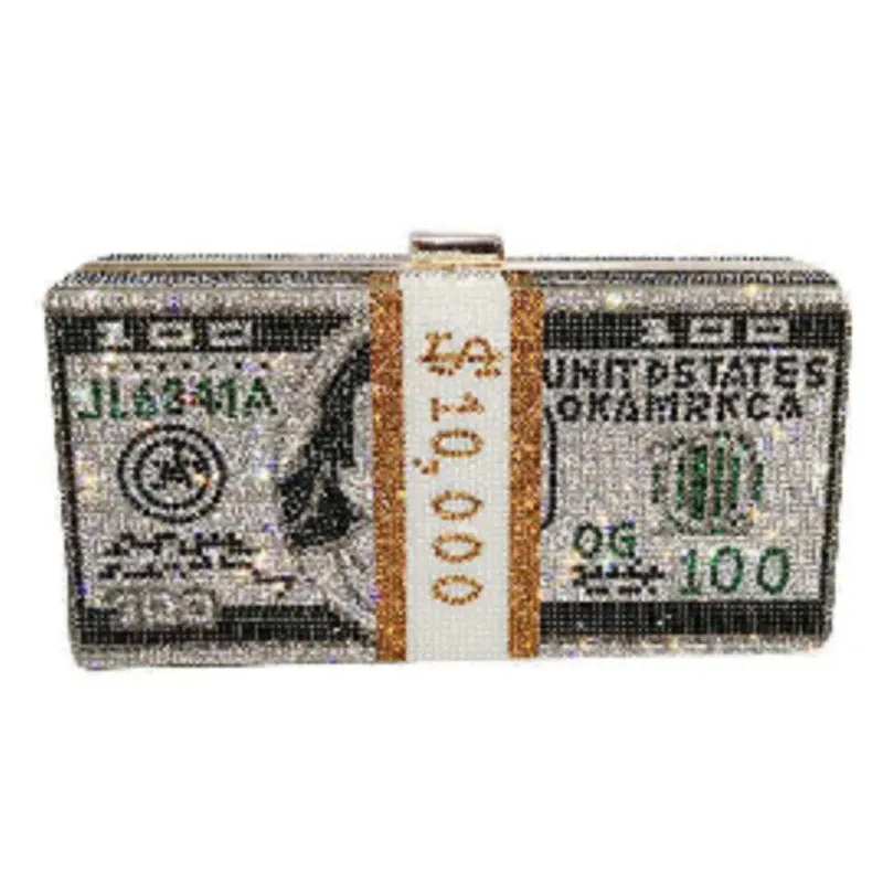 Dollar Print Sequins Rhinestone Evening Bags