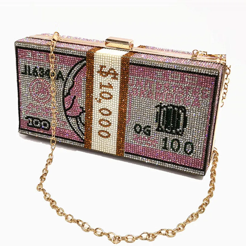 Dollar Print Sequins Rhinestone Evening Bags