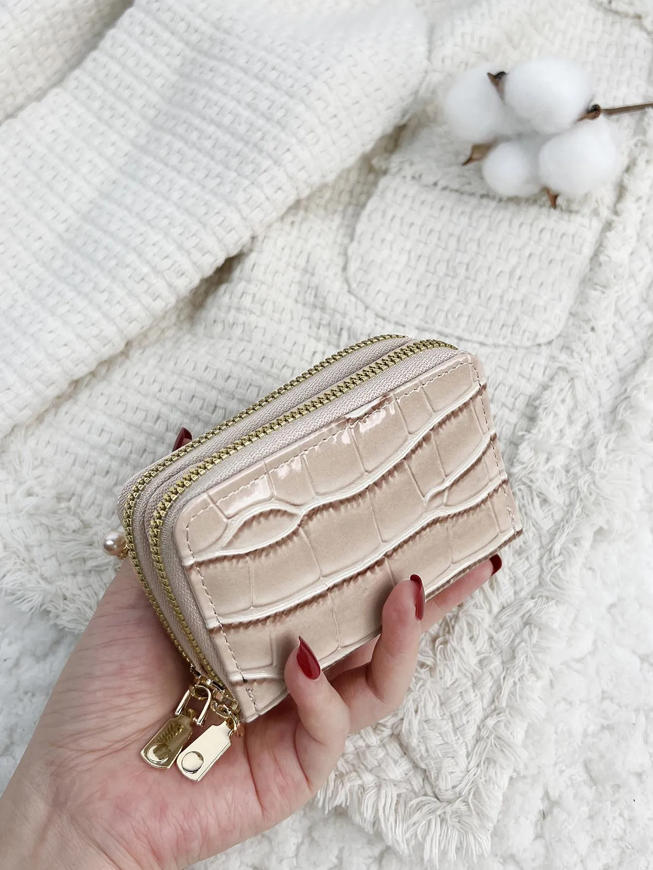 Double-layer Accordion Style Card Holder Wallet - Beige