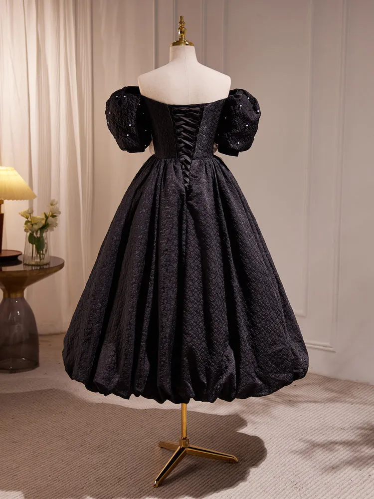 Elegant Black A-Line Off Shoulder Prom Dress with Beads