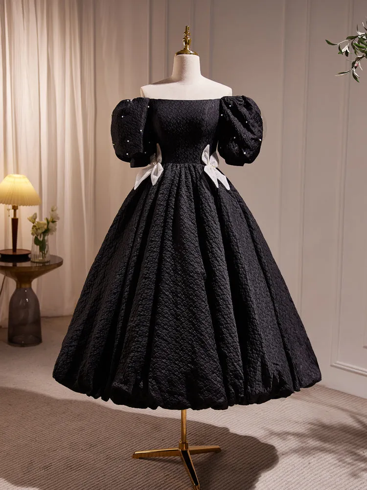 Elegant Black A-Line Off Shoulder Prom Dress with Beads