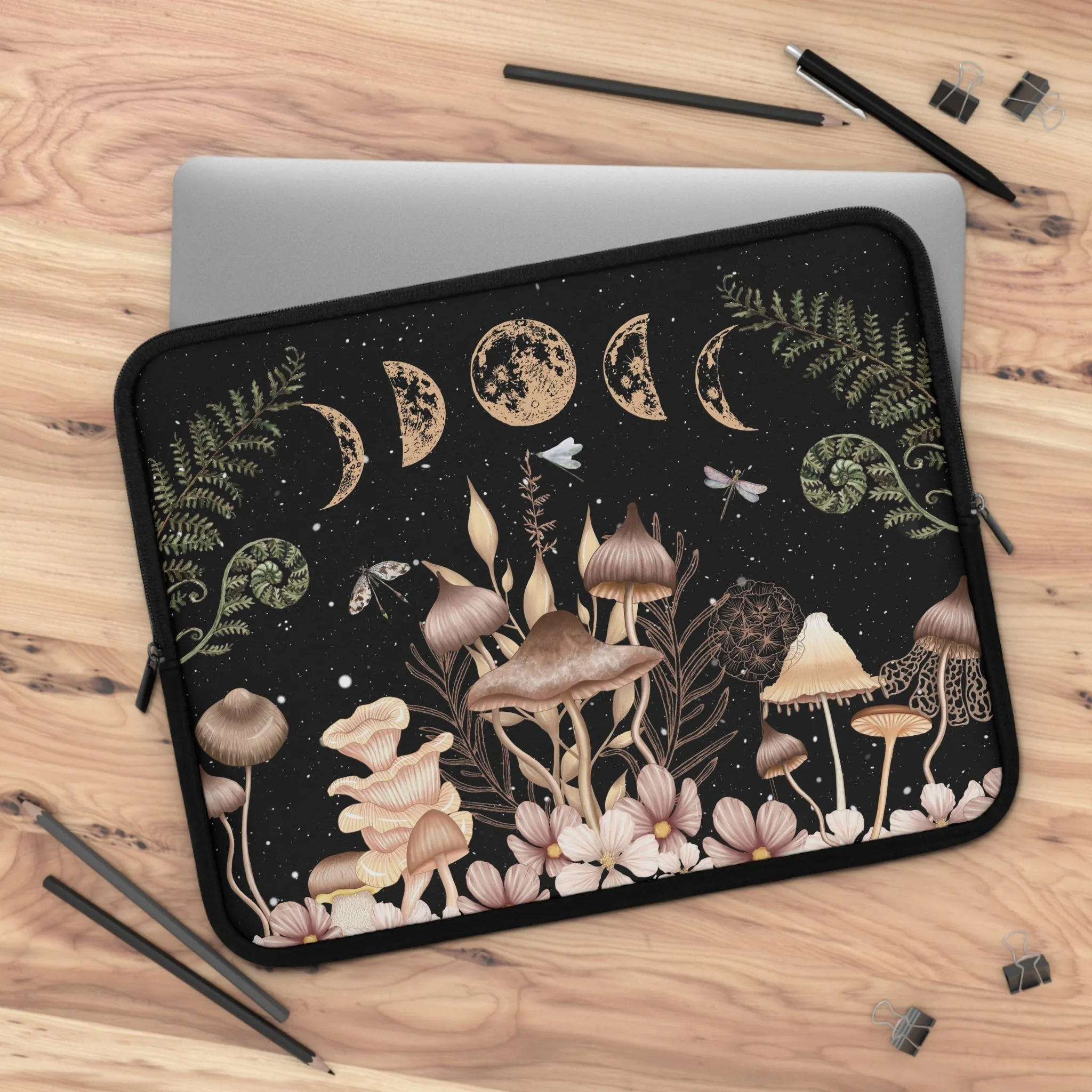 Elegant Mushrooms Moon Phases Laptop Case, laptop sleeve