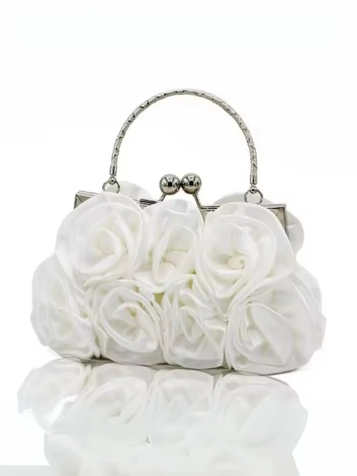 Elegant White Rosette Clutch