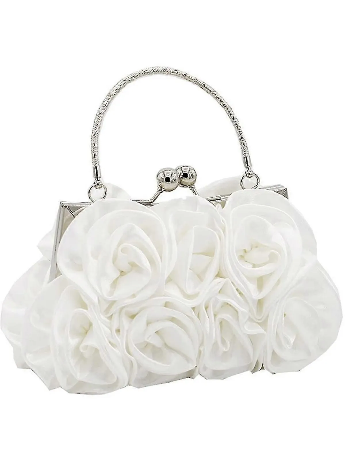 Elegant White Rosette Clutch