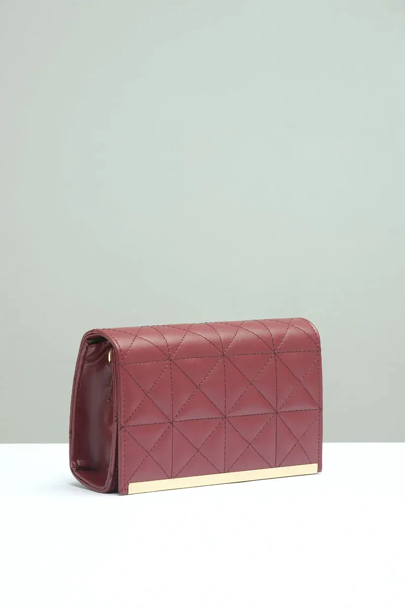 Embossed Chain Square Bag - Burgundy - FD ⚡