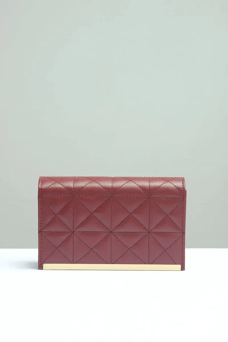 Embossed Chain Square Bag - Burgundy - FD ⚡