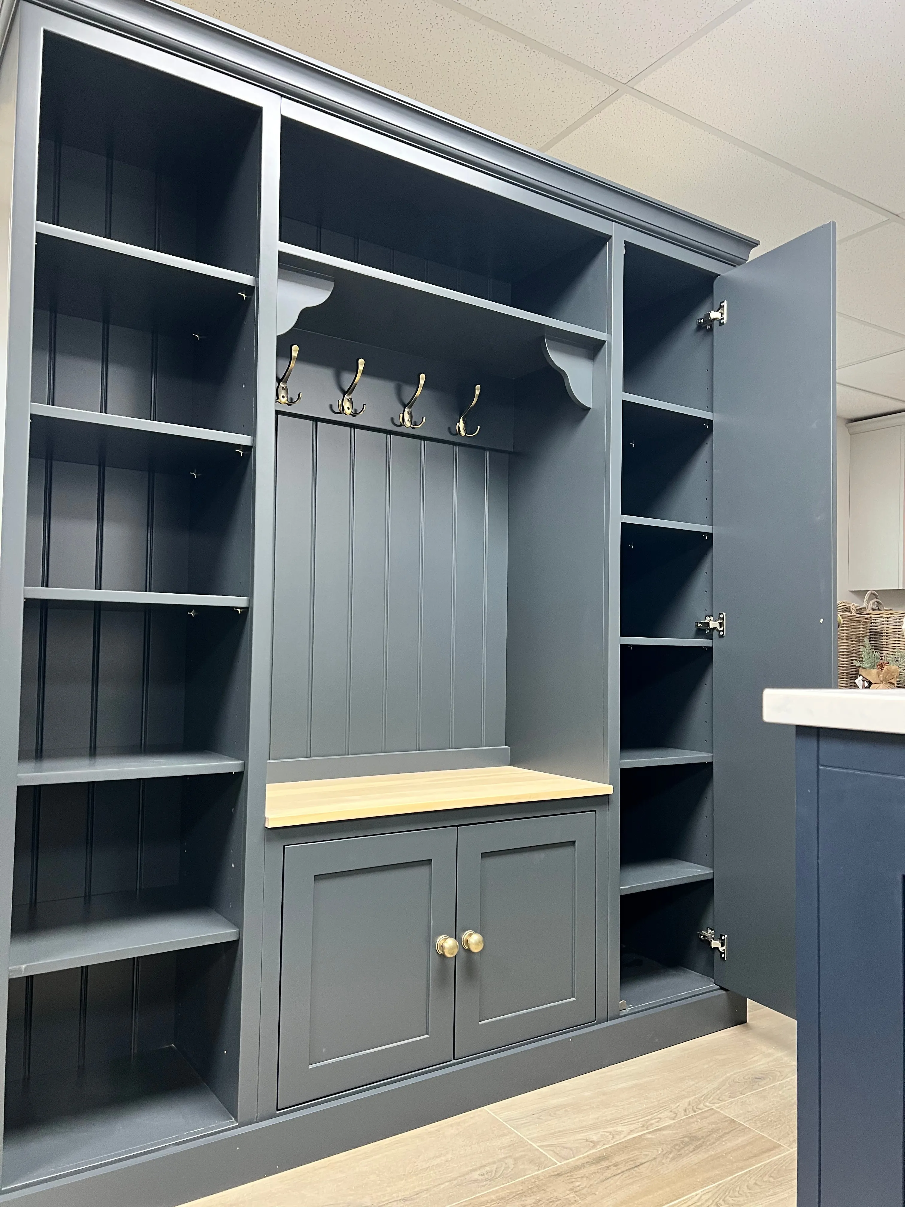 EX DISPLAY Country Boot Room Bench w/ Open Shelving