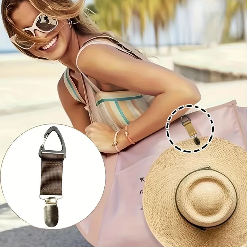 Faux Leather Hat Clip for Travel, Securely Attaches to Handbags and Backpacks