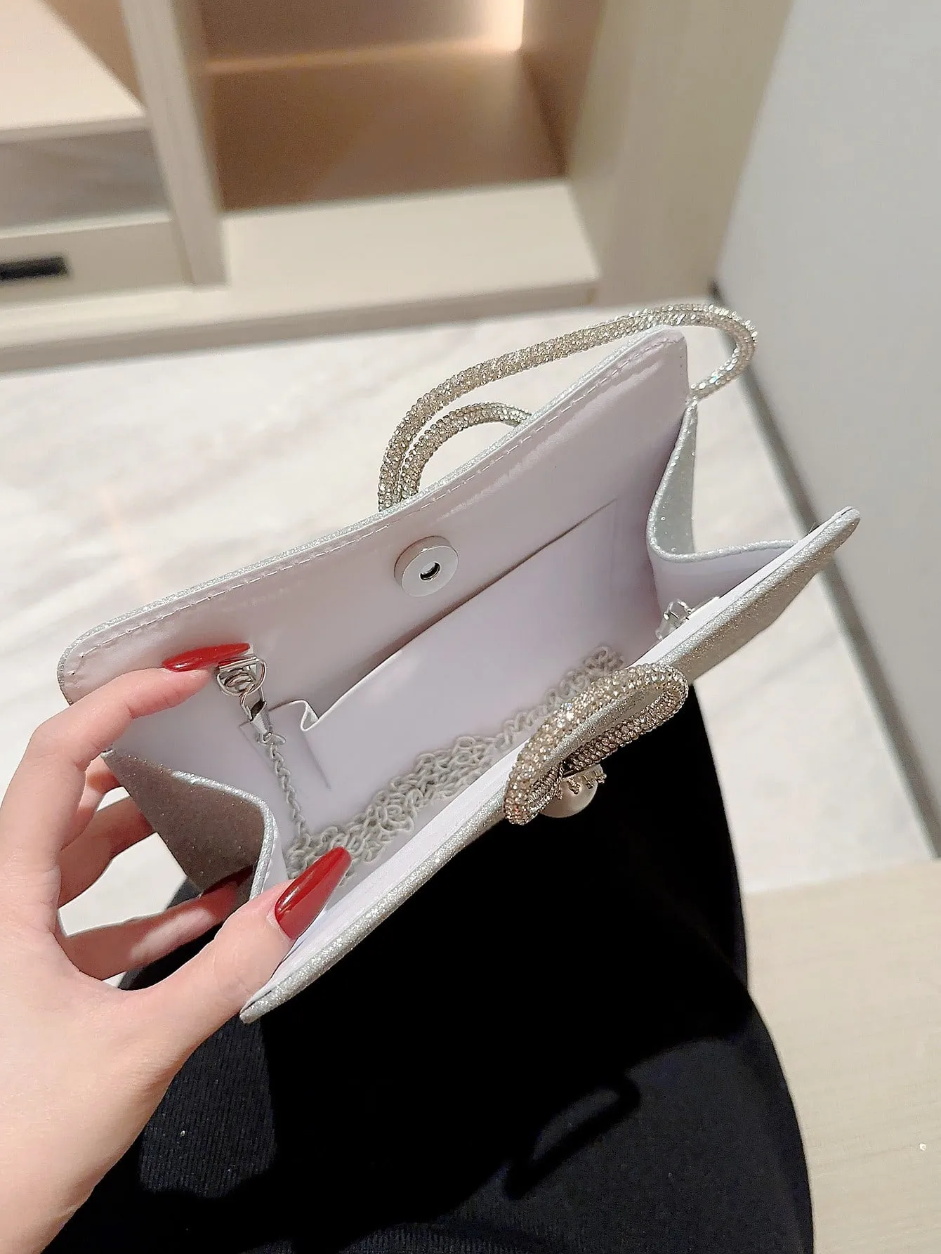 Faux Pearl and Rhinestone Decorated Evening Bags - Silver