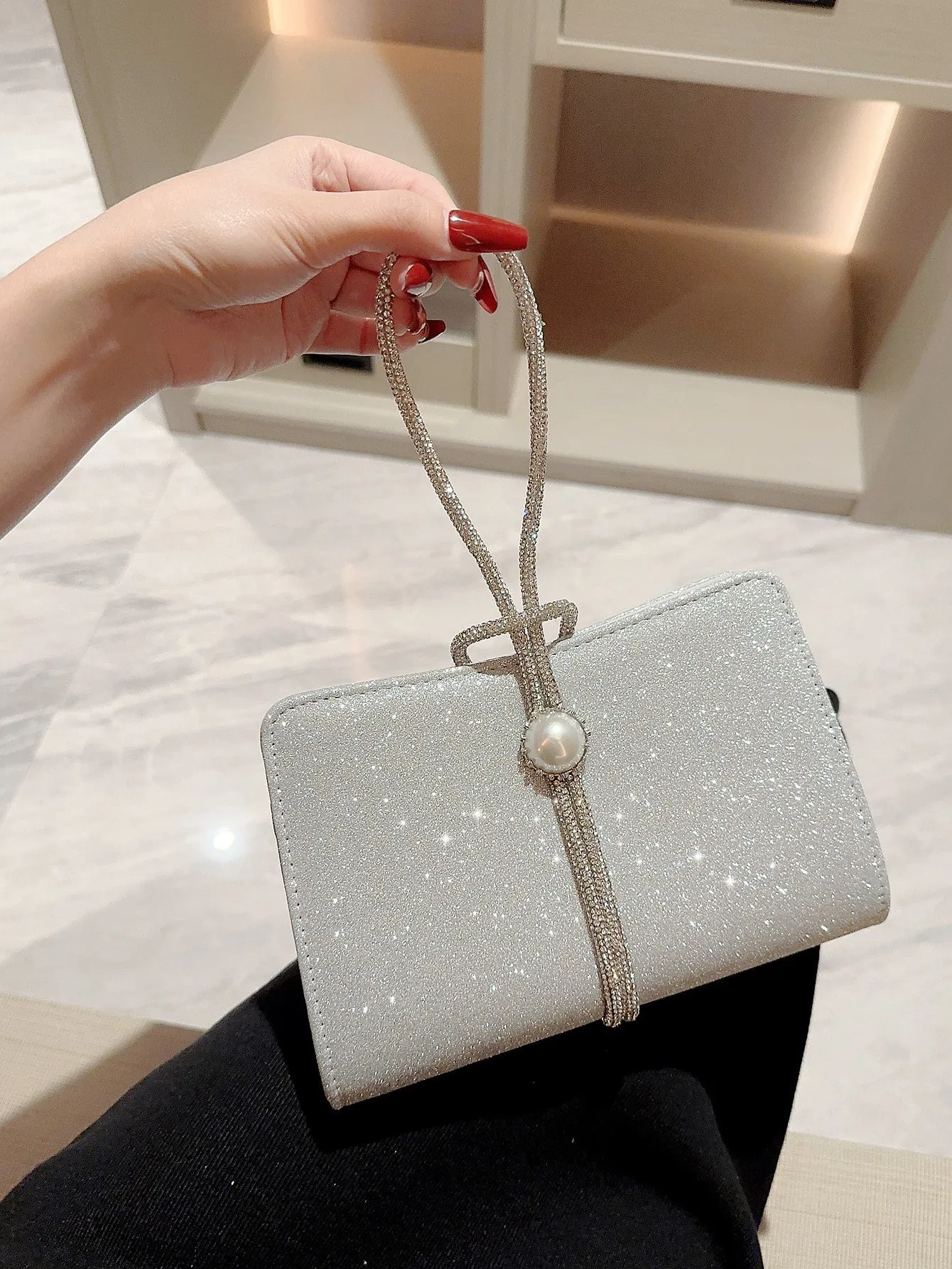 Faux Pearl and Rhinestone Decorated Evening Bags - Silver