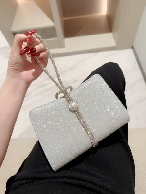 Faux Pearl and Rhinestone Decorated Evening Bags - Silver