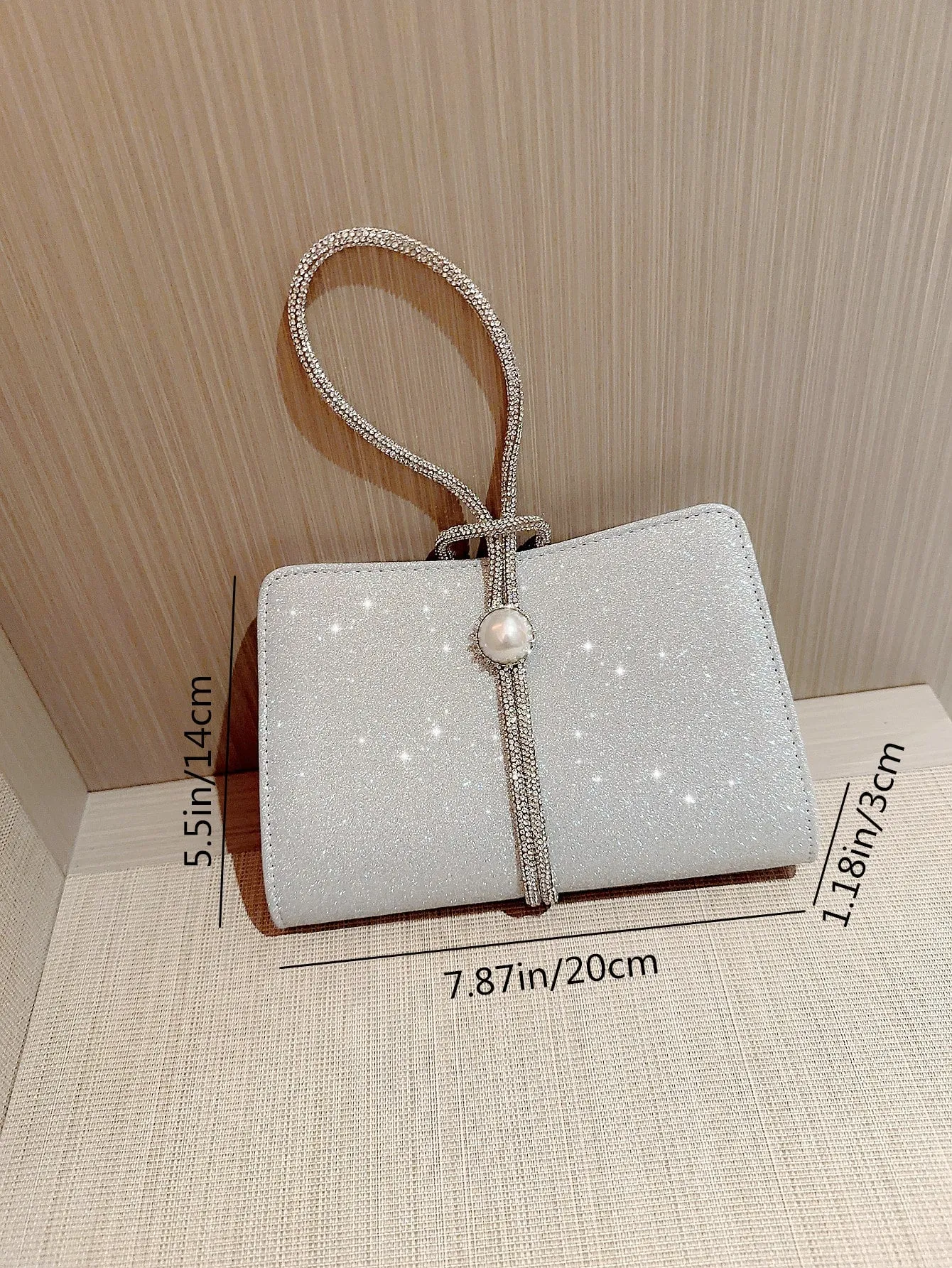 Faux Pearl and Rhinestone Decorated Evening Bags - Silver