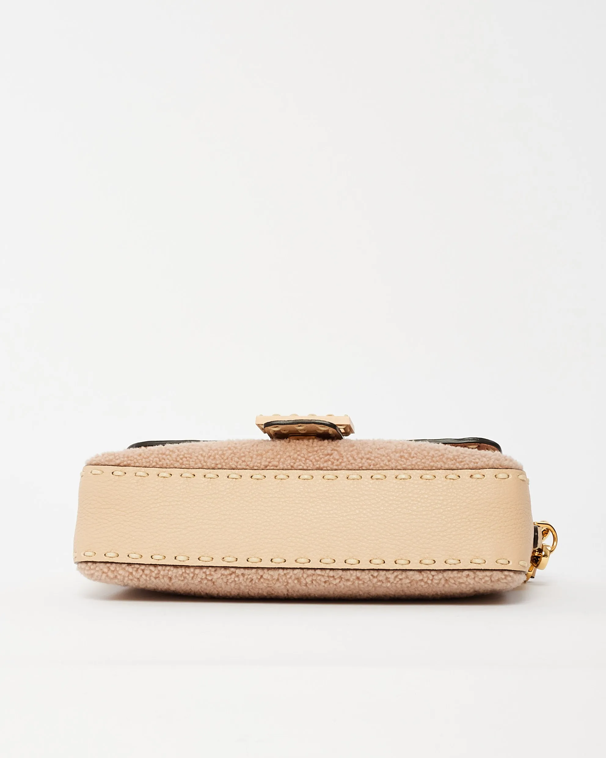 Fendi Blush/Beige Shearling Selleria Baguette Bag