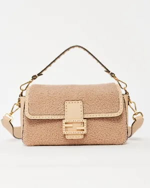 Fendi Blush/Beige Shearling Selleria Baguette Bag
