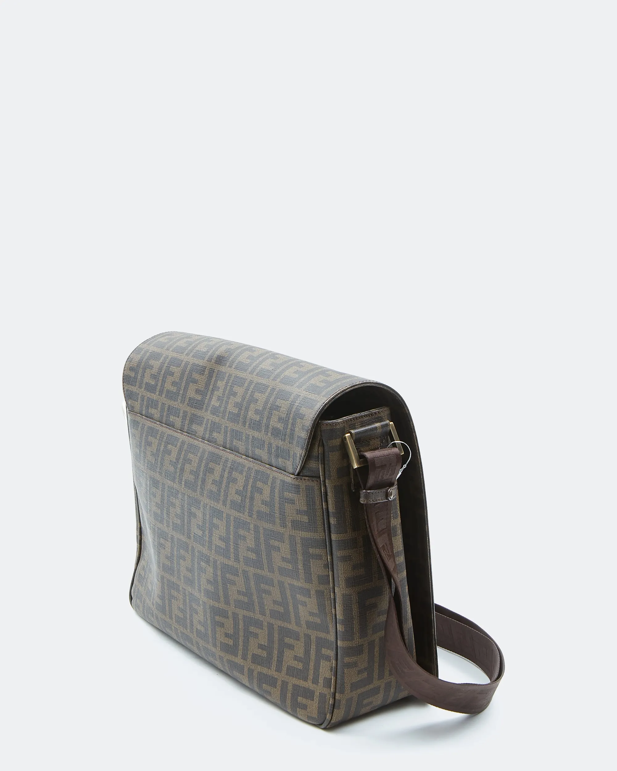 Fendi Brown Zucca Print Canvas Messenger Crossbody Flap Bag