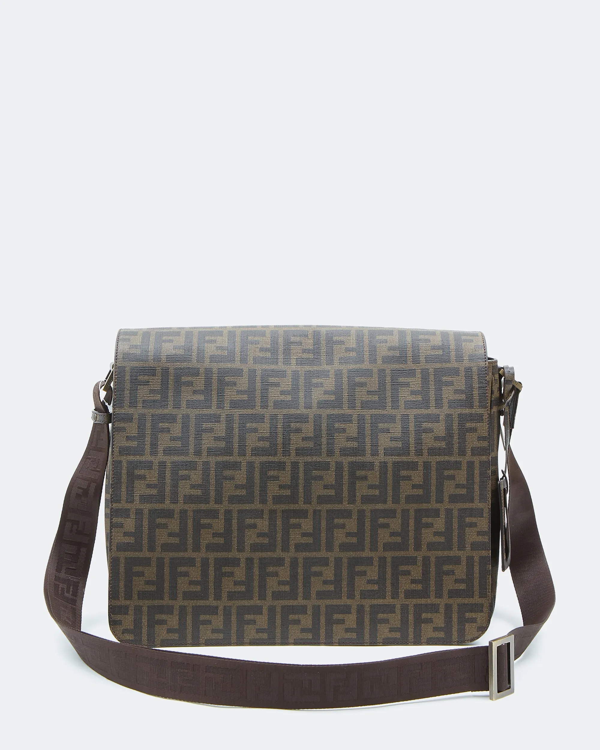 Fendi Brown Zucca Print Canvas Messenger Crossbody Flap Bag