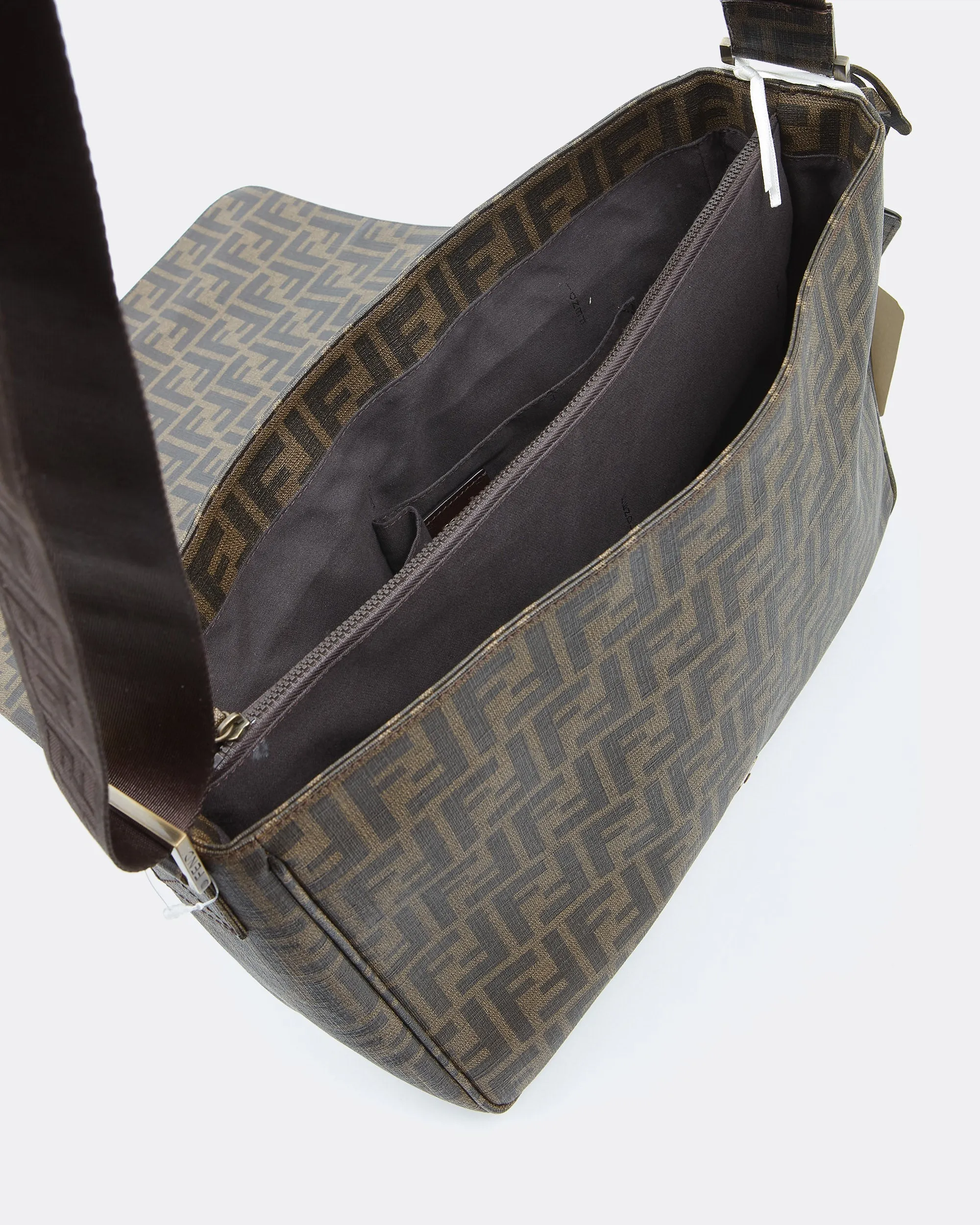 Fendi Brown Zucca Print Canvas Messenger Crossbody Flap Bag