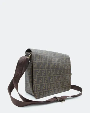 Fendi Brown Zucca Print Canvas Messenger Crossbody Flap Bag