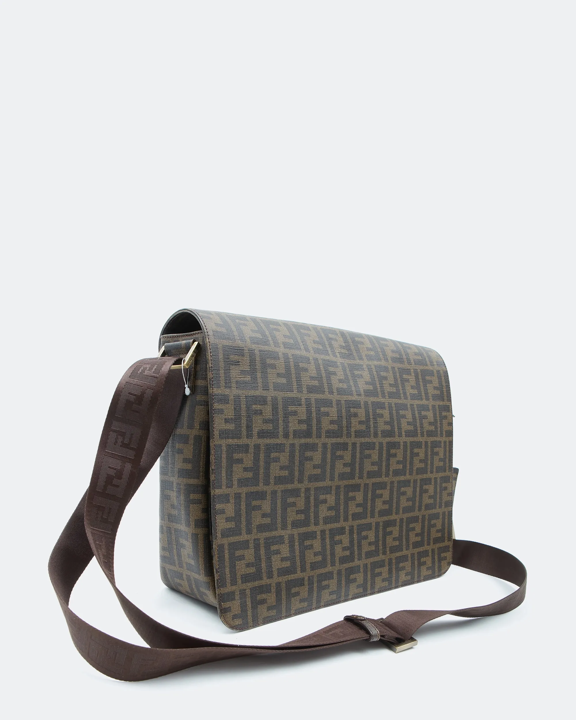 Fendi Brown Zucca Print Canvas Messenger Crossbody Flap Bag