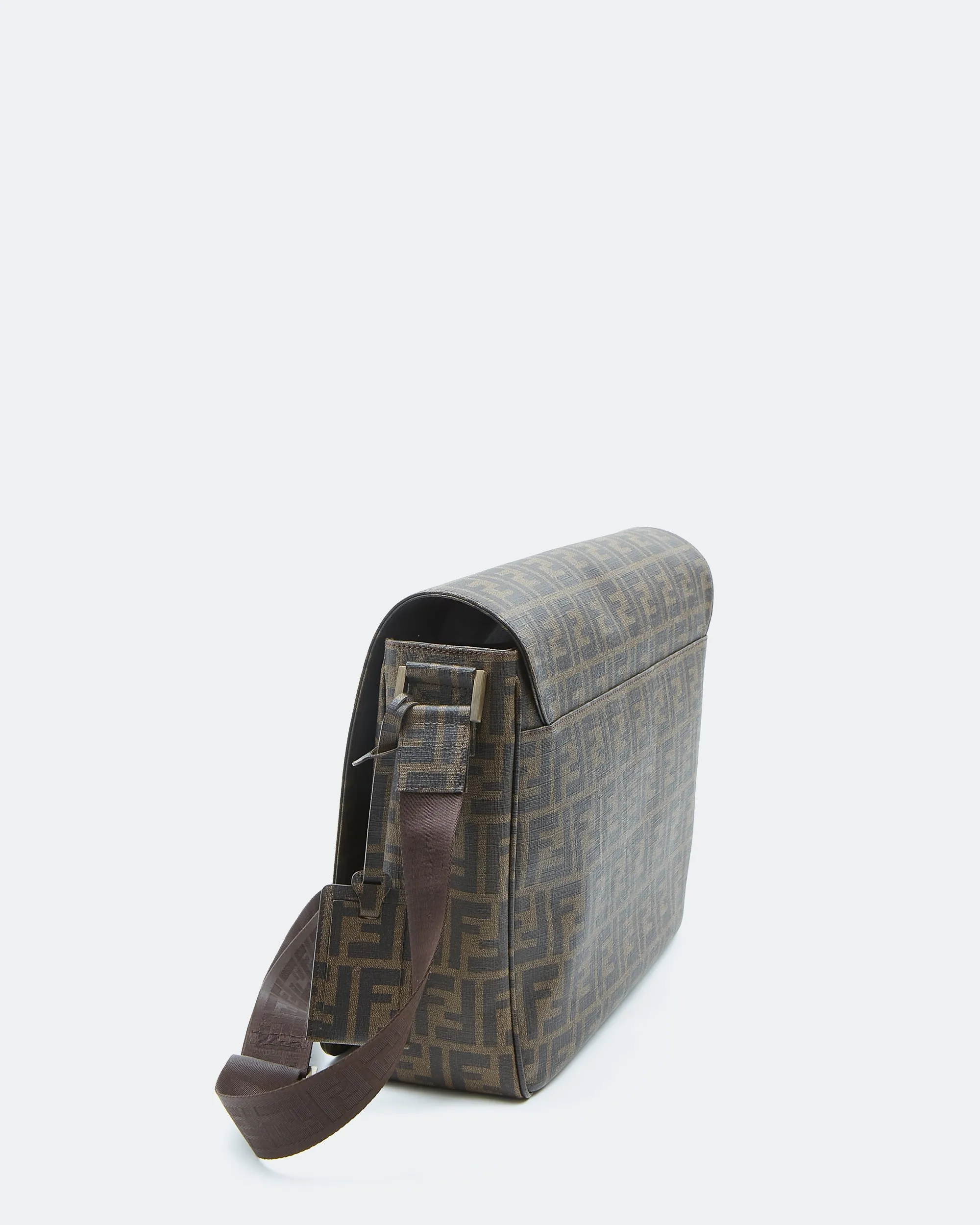 Fendi Brown Zucca Print Canvas Messenger Crossbody Flap Bag