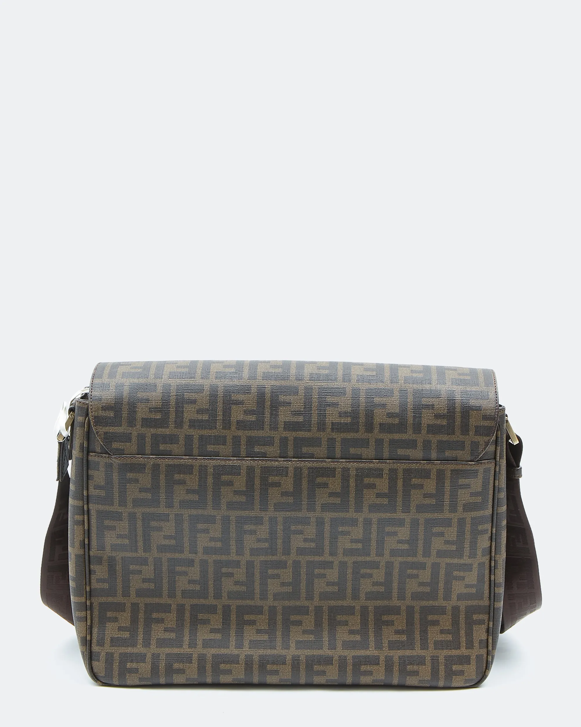 Fendi Brown Zucca Print Canvas Messenger Crossbody Flap Bag