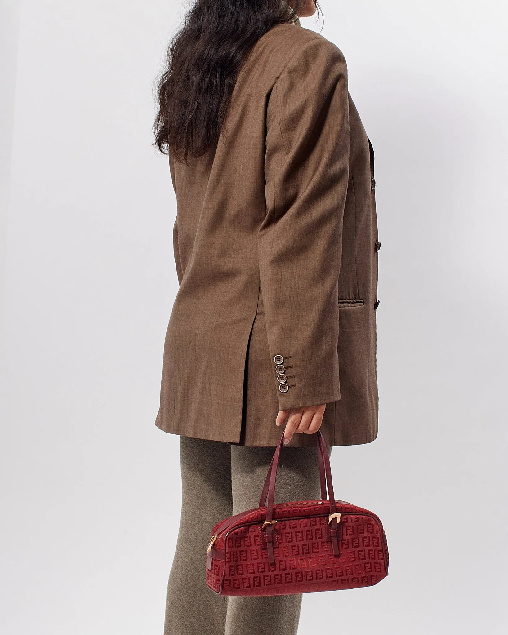 Fendi Red Zucchino Print Top Handle Bag