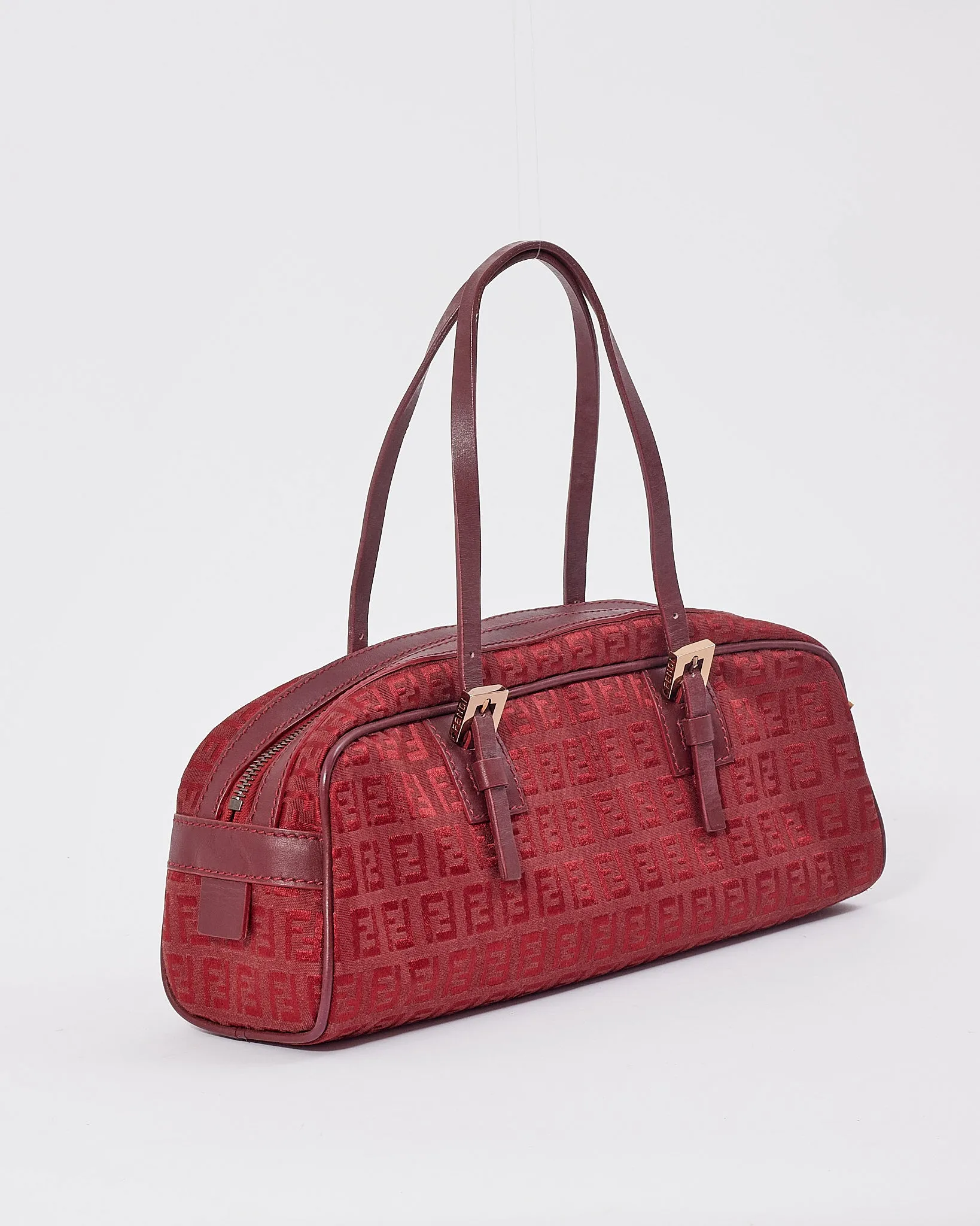 Fendi Red Zucchino Print Top Handle Bag