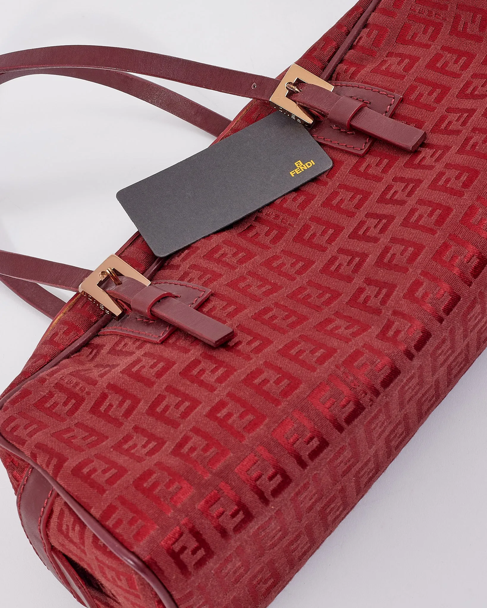 Fendi Red Zucchino Print Top Handle Bag