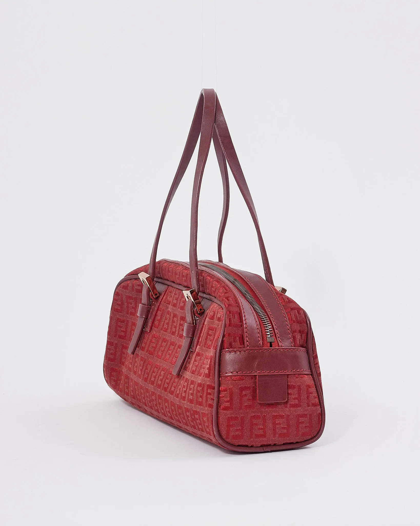 Fendi Red Zucchino Print Top Handle Bag