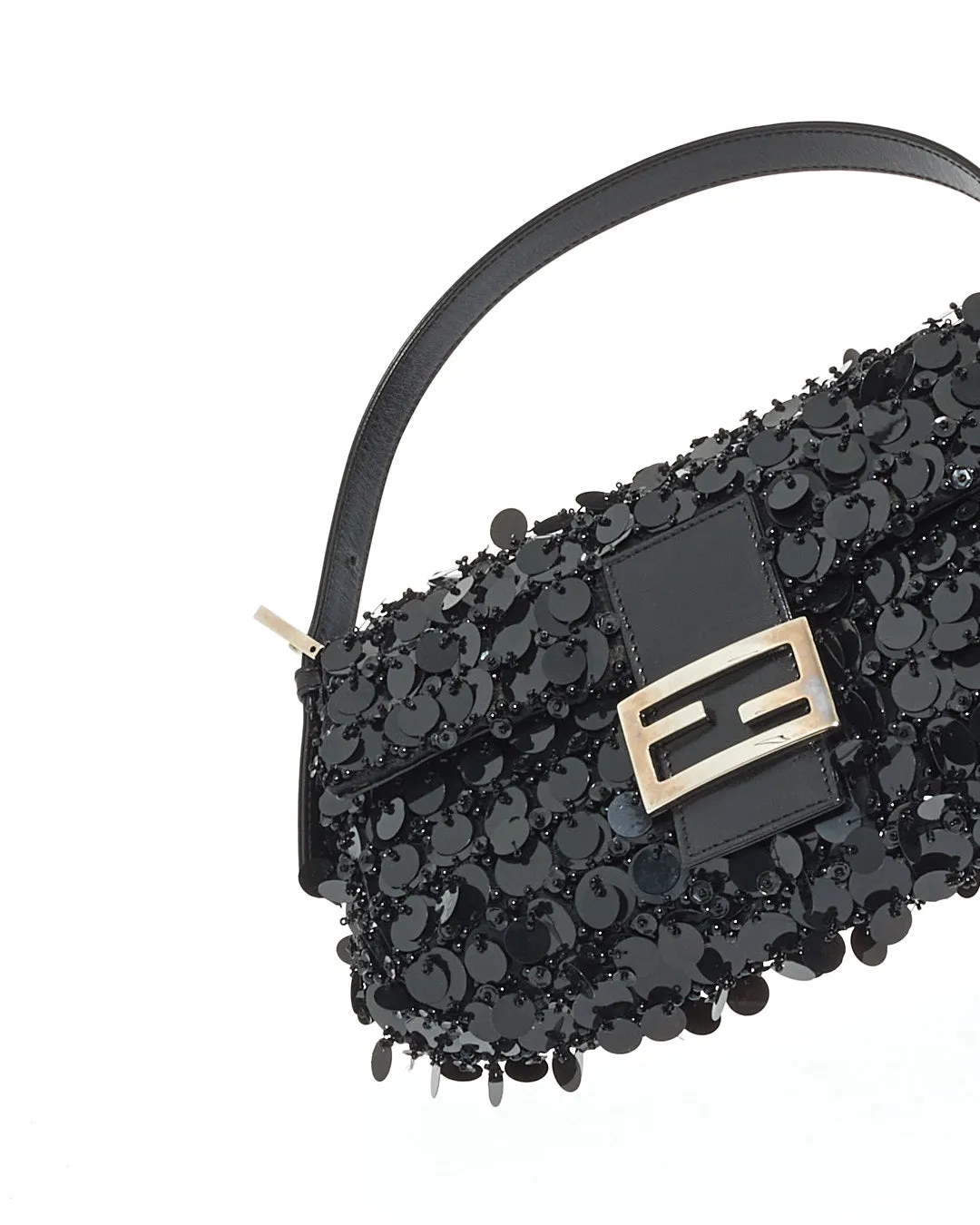 Fendi Vintage Black Sequin/Beaded Baguette Shoulder Bag