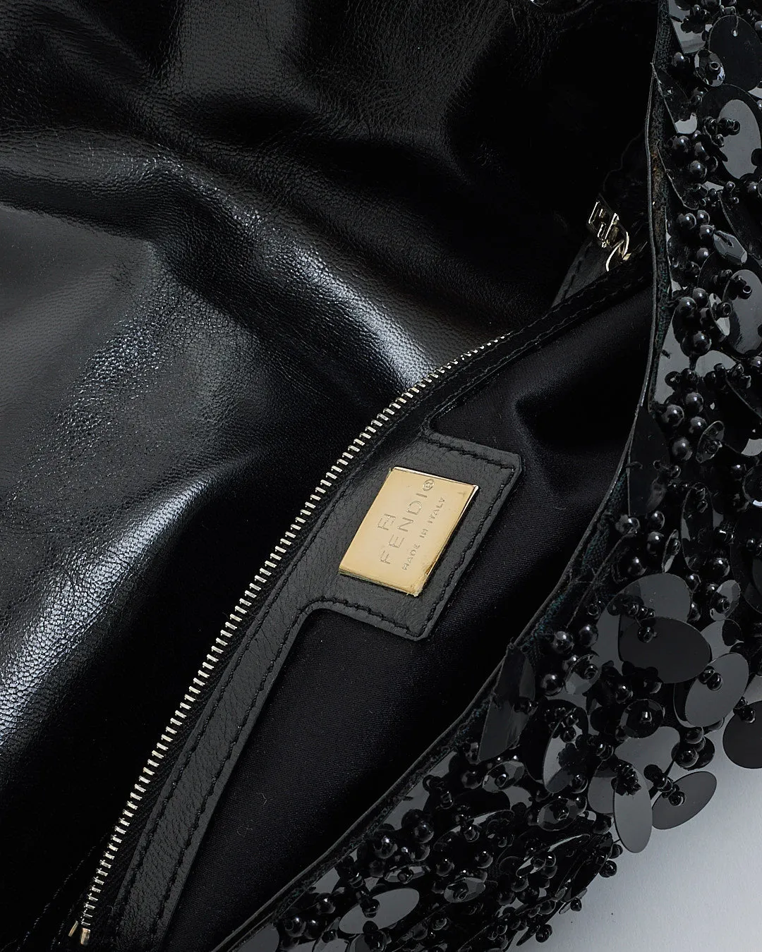 Fendi Vintage Black Sequin/Beaded Baguette Shoulder Bag