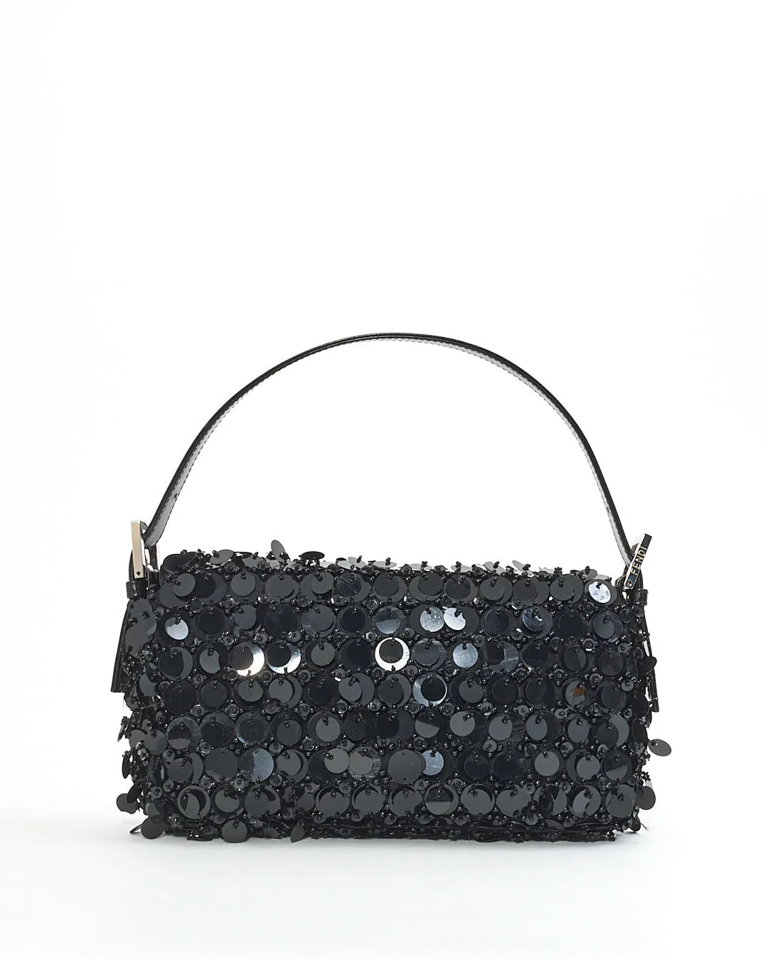 Fendi Vintage Black Sequin/Beaded Baguette Shoulder Bag