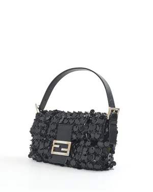 Fendi Vintage Black Sequin/Beaded Baguette Shoulder Bag