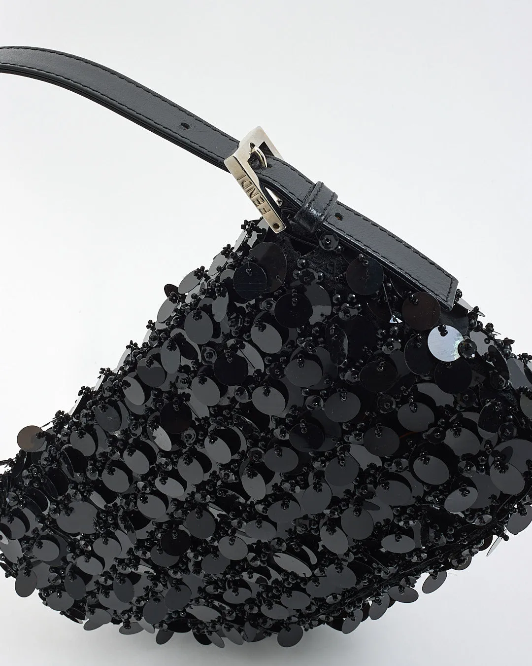 Fendi Vintage Black Sequin/Beaded Baguette Shoulder Bag