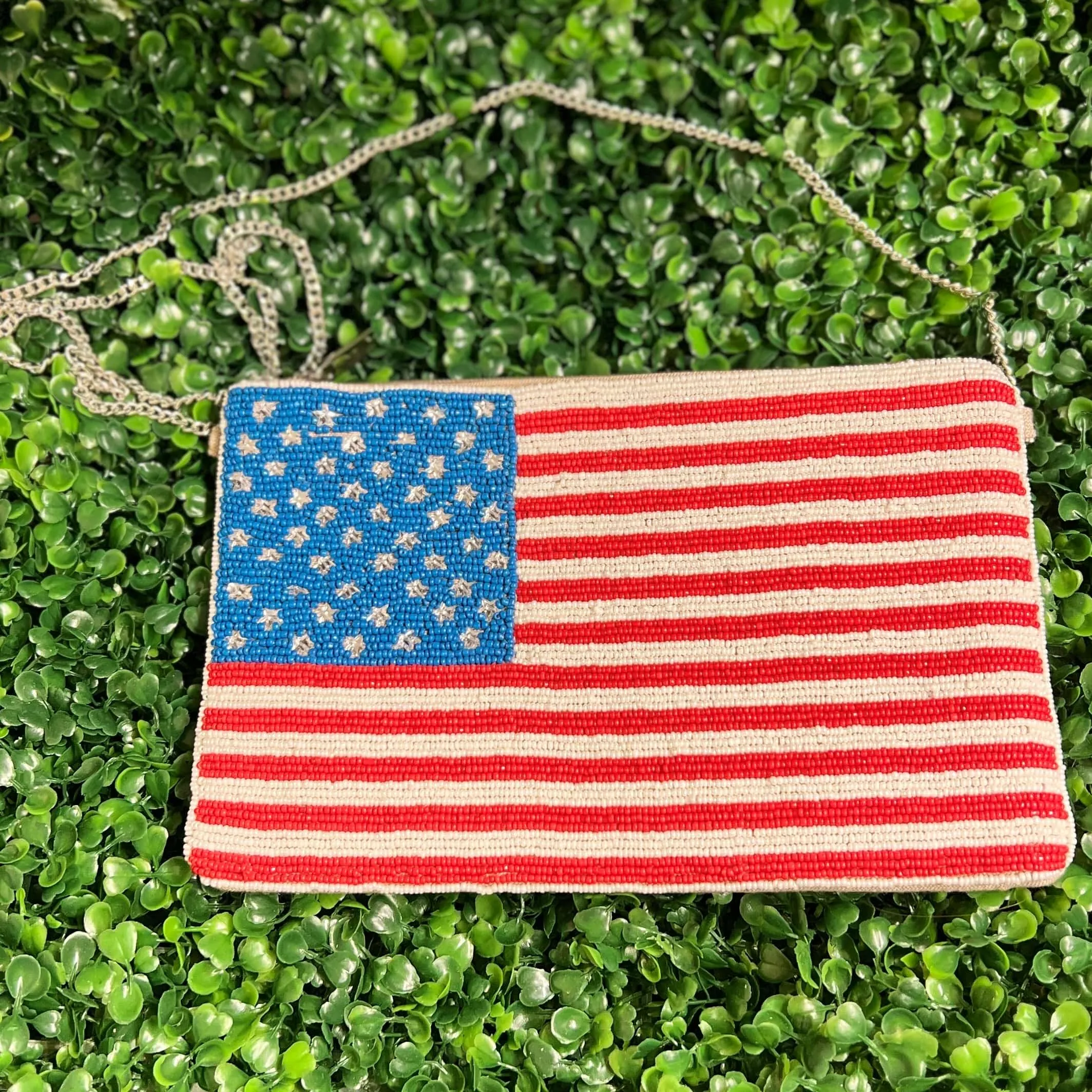 Flag Beaded Clutch Bag