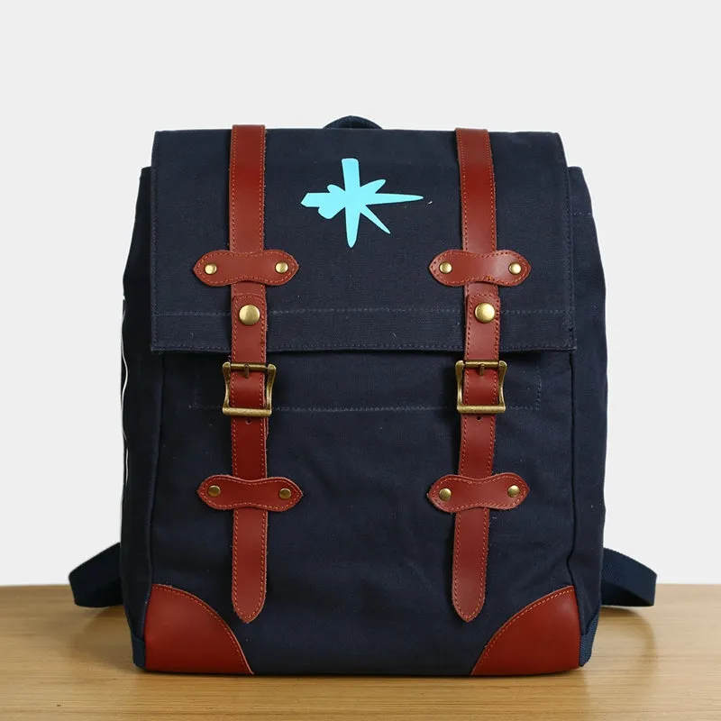 Flash Sale Men's Canvas Leather Hiking Travel Backpack Rucksack School Bag TB310
